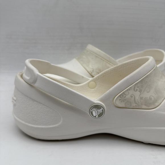 Crocs Women's US 9 Mercy Work, White/Silver Flowers Slip On Shoes - Picture 11 of 16